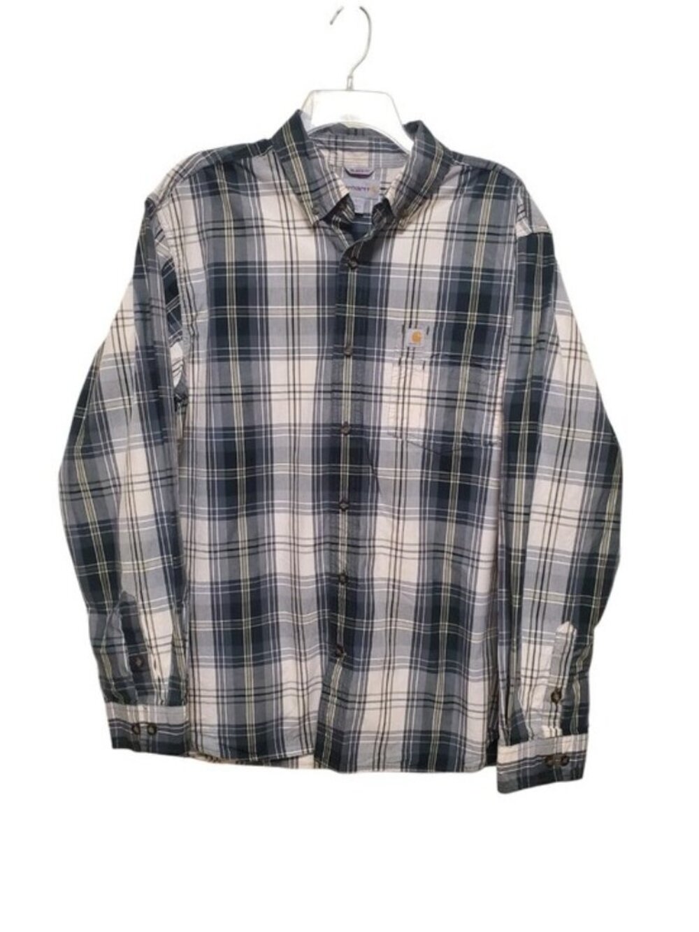 Carhartt Button Up Shirt Green Plaid Relaxed Fit Large